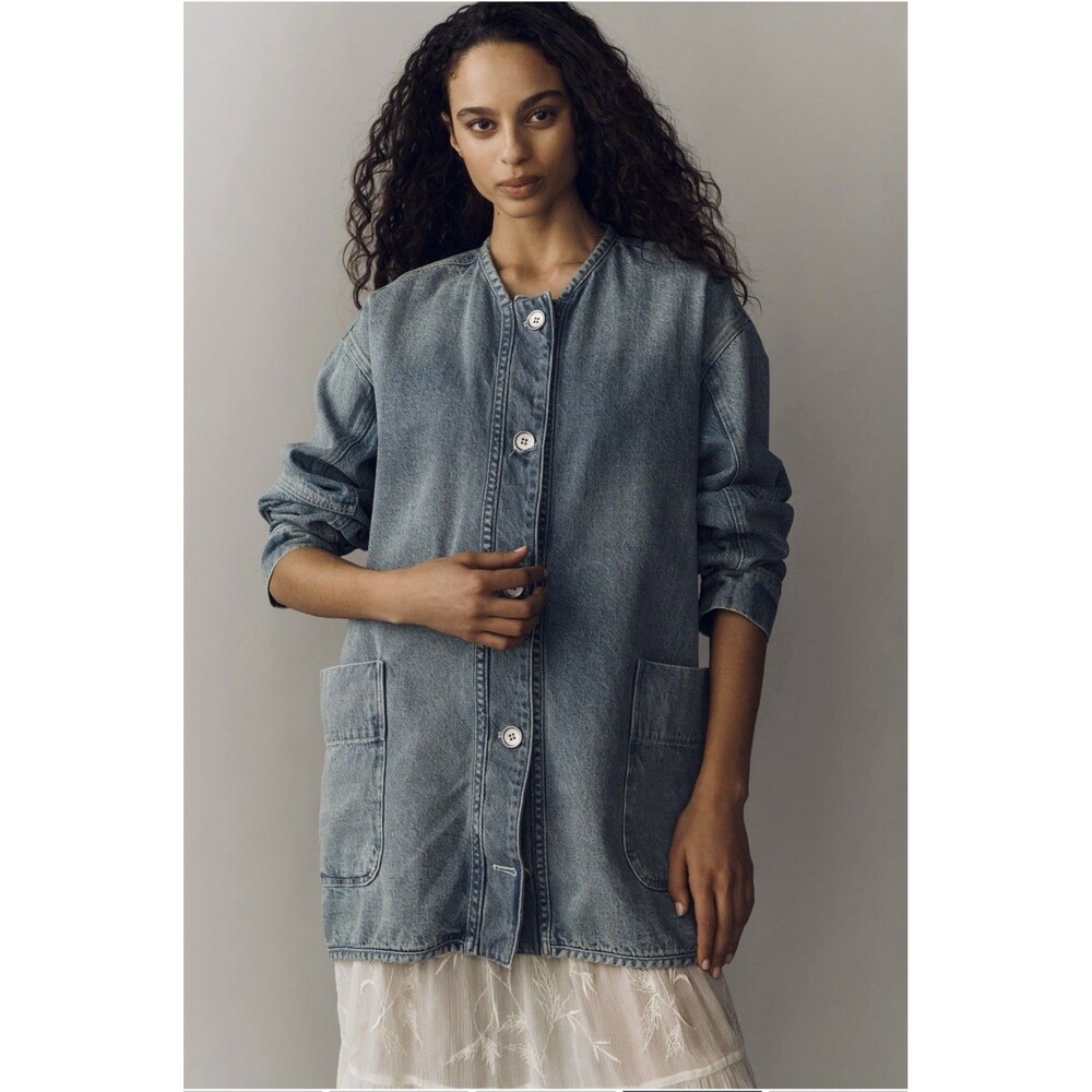 Anthropologie Pilcro Mid Length Denim Size Sm Light Denim Chore Jacket NWT
